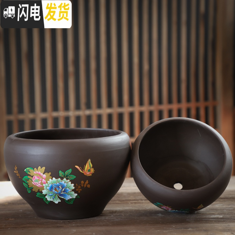 三维工匠多肉花盆大号老桩创意绿萝大口径粗陶透气陶瓷肉肉植物盆 菊紫砂单个(送塑料托盘) 特大花盆容器