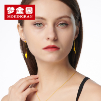 梦金园黄金耳坠足金999 金叶子耳线耳钉耳饰女气质长款耳环 两戴