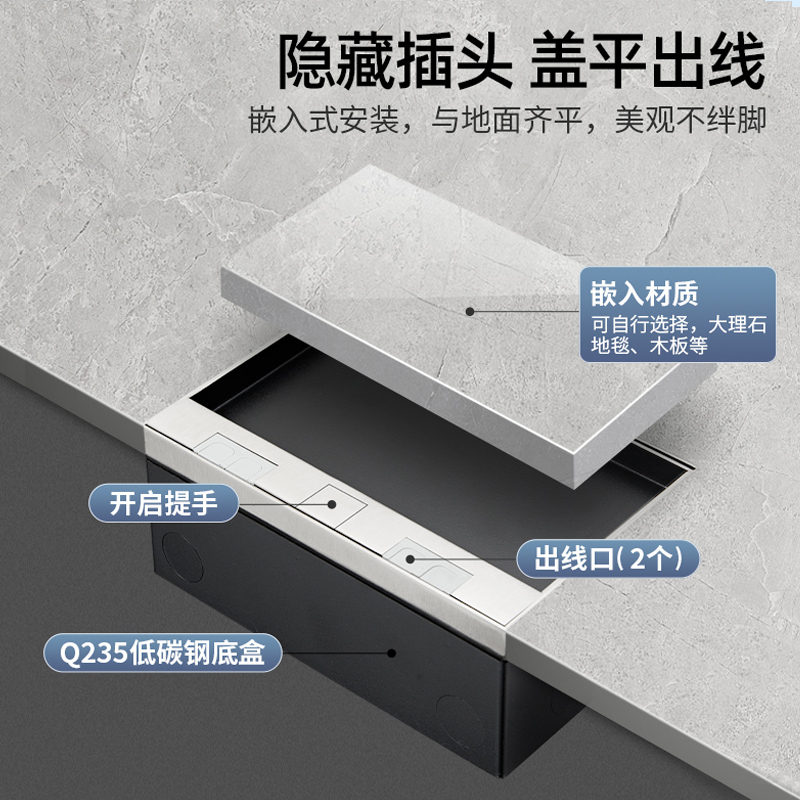 德力西嵌入式地插座隐形不锈钢暗藏暗埋超薄隐藏式防水地面插高清大图