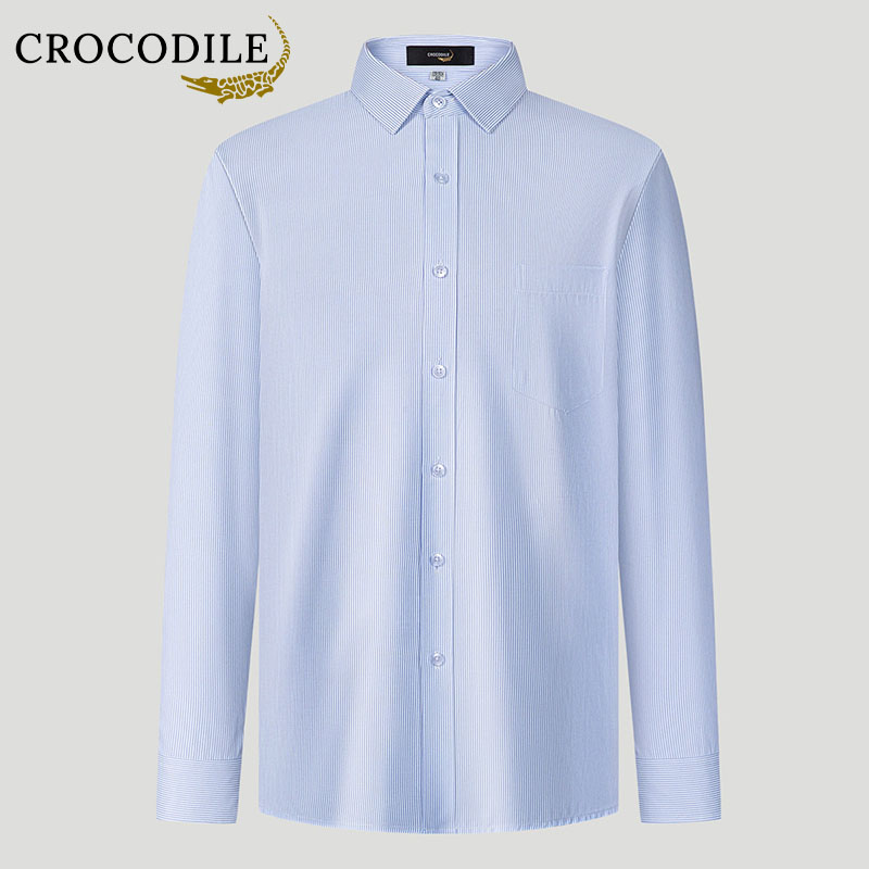鳄鱼恤CROCODILE 长袖衬衫男秋季商务休闲条纹衬衣工装正装爸爸装高清大图