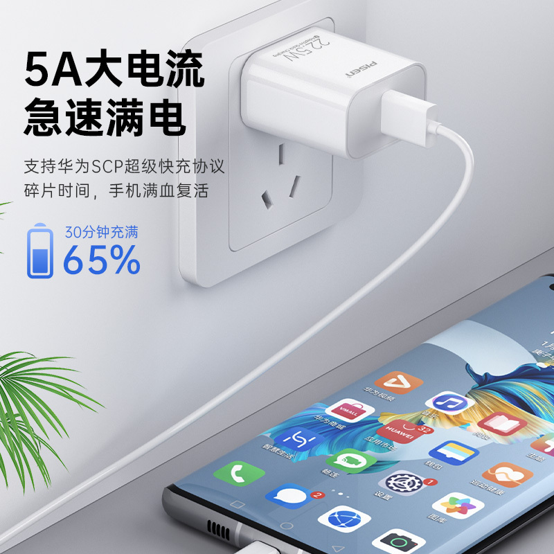 PISEN品胜 单口直插脚22.5W旅行充电器(亮面)(苹果白)