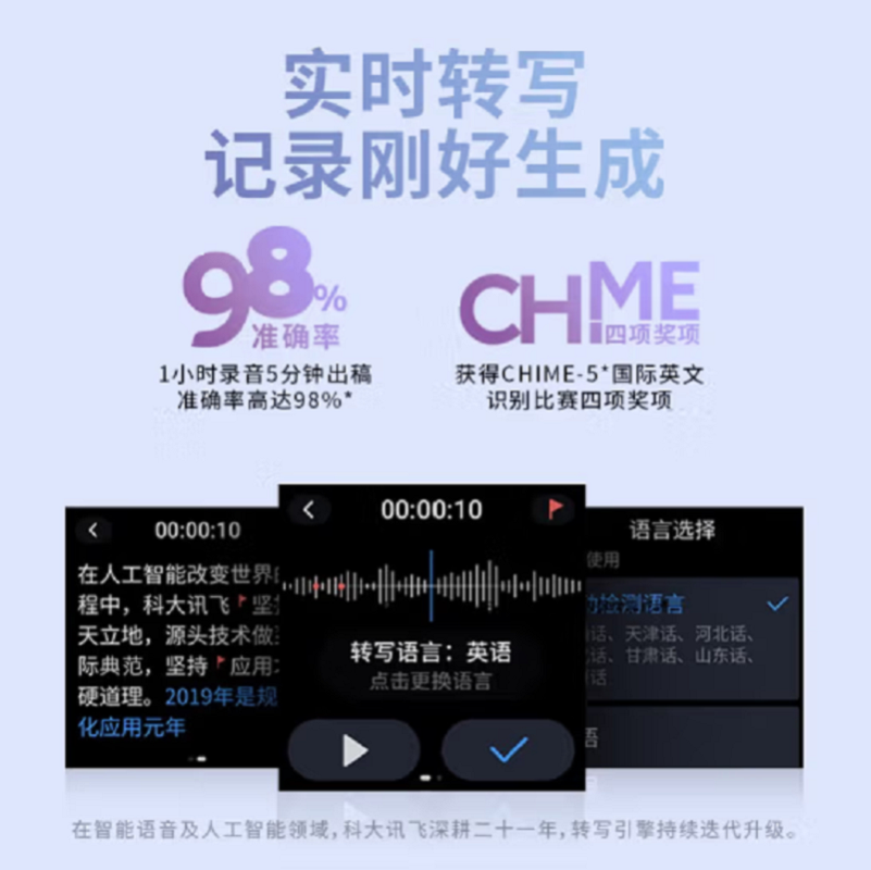 科大讯飞(iFLYTEK) 智能录音笔SR101 免费转写 中英文实时互转 触摸屏融合按键操作 16G高清大图