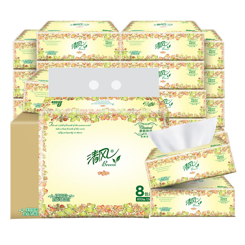 清风 抽纸100抽3层加厚欧院系列家用软抽8包装高清大图