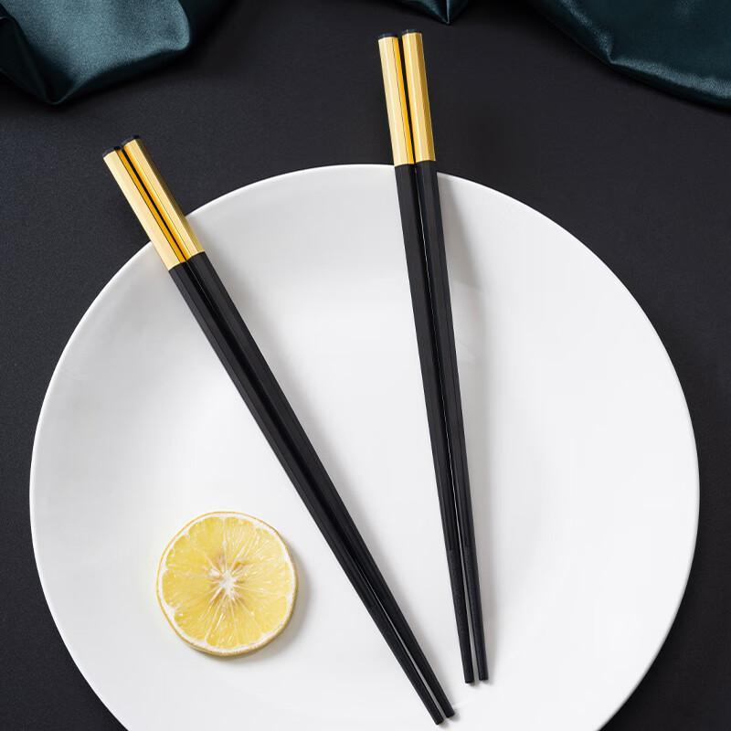 康巴赫三重合金筷子防滑防霉耐高温家用高档家庭健康分色公筷合金筷5双装(星空黑)