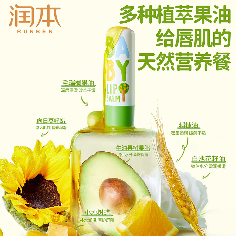 润本 儿童唇膏 无香型 4g×2支高清大图