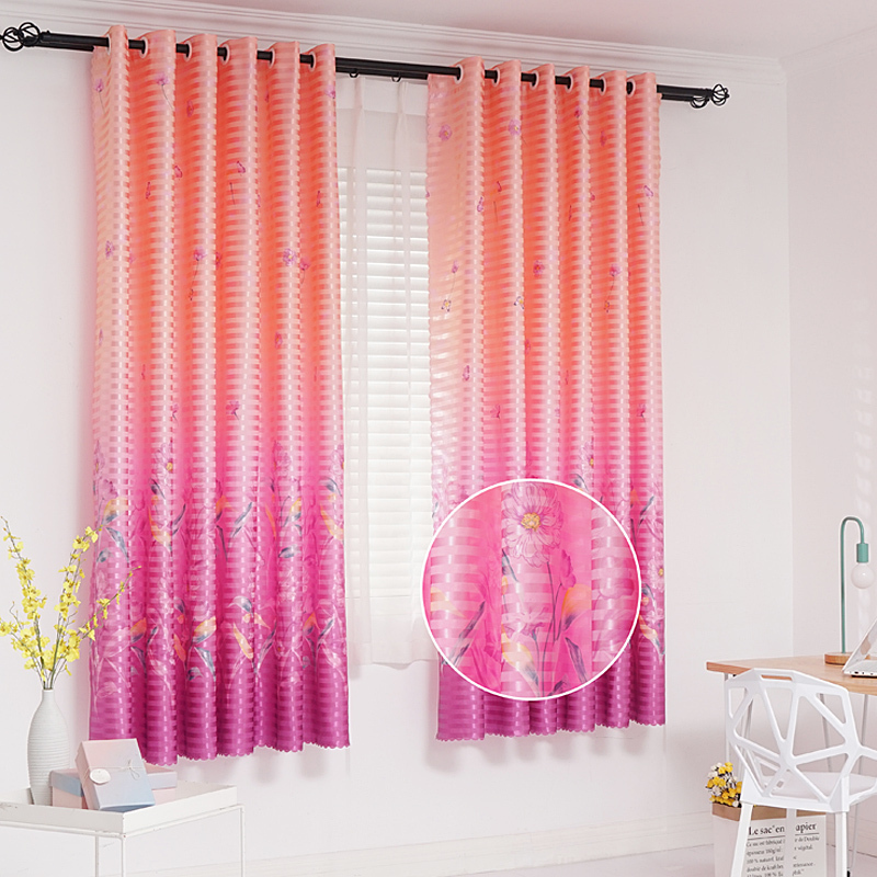 美帮汇小窗帘布料出租房客厅成品宿舍窗帘遮光卧室飘窗短款阳台价 牡丹花浅橙 3.5米宽*2.25米高打孔帘一片