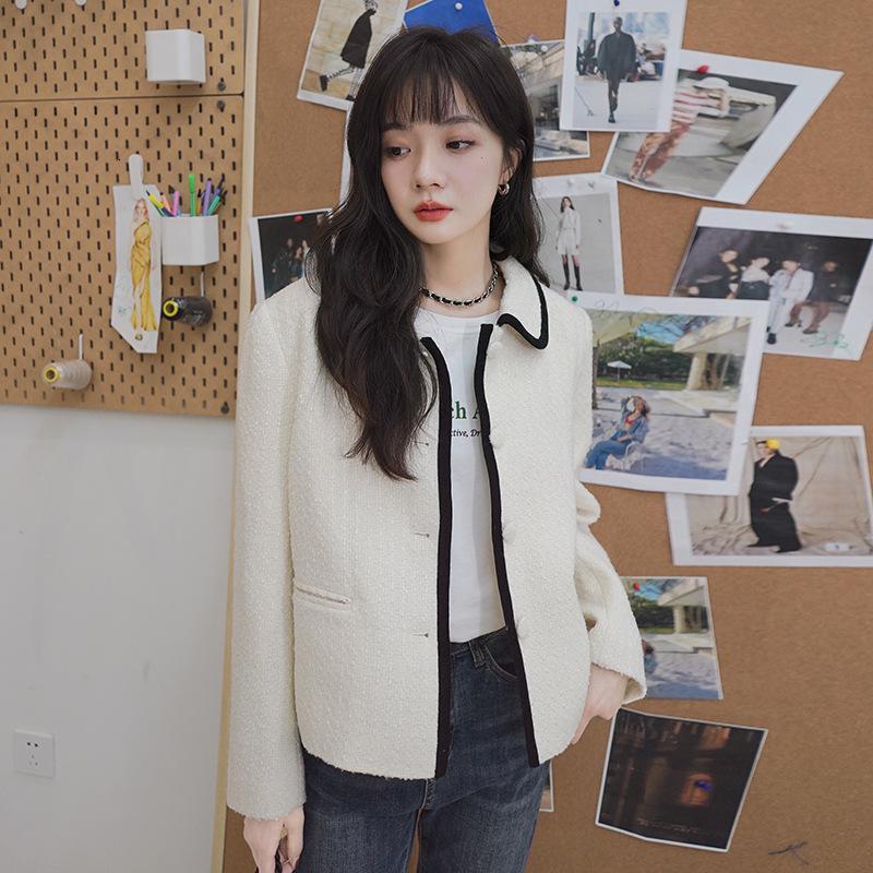 权小威小香风外套女短款春秋新款韩版女神范气质米白色短外套