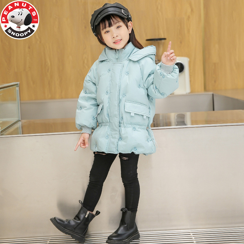 史努比(SNOOPY)儿童女小中童外穿羽绒服冬季外套刺绣花羽绒服HL-21086