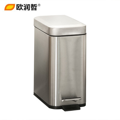 欧润哲(ORANGE) 5升长方形不锈钢垃圾桶 家用酒店卫生间清洁桶 翻盖脚踏桶收纳桶100707