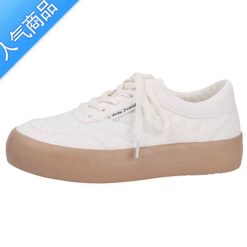 SUNTEK夏季小白鞋女chic鞋子百搭2023新款厚底帆布鞋奶fufu休闲运动板鞋高清大图