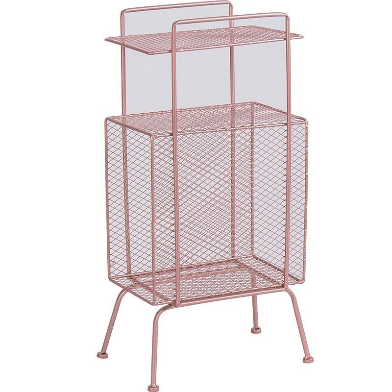 森美人北欧金属书架报刊书报杂志收纳架客厅沙发旁创意小型落地置物架子 玫瑰金
