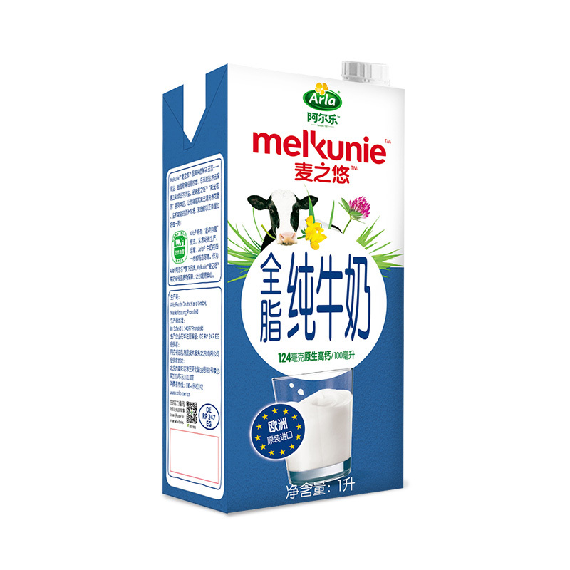 Arla 麦之悠 德国进口 3.4g蛋白质,124mg原生高钙 全脂纯牛奶礼盒装1L*6盒整箱 爱氏晨曦升级款