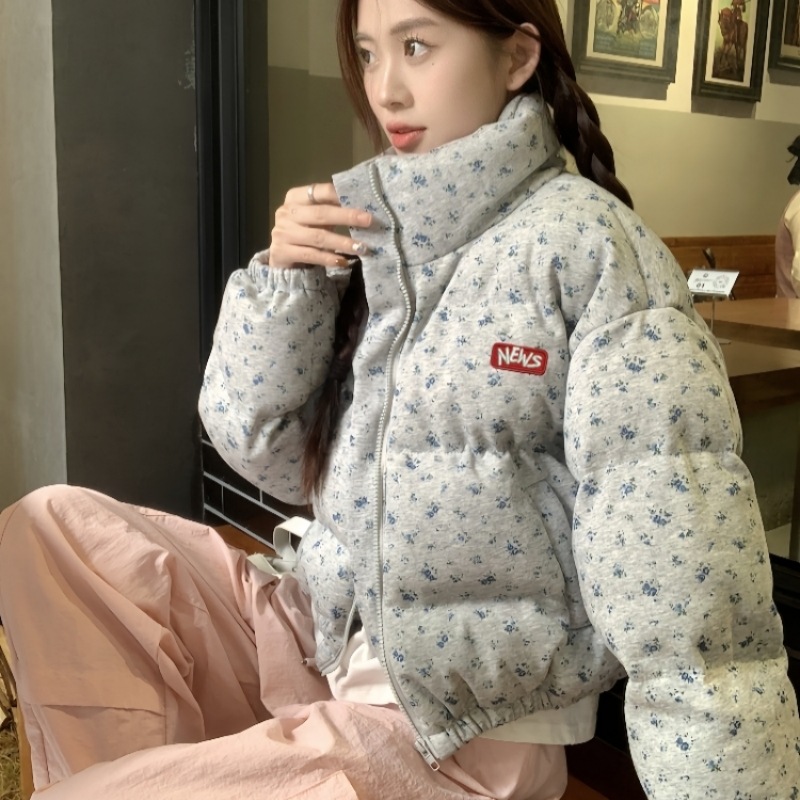 2025年女冬短款棉服美式高级感小碎花棉衣棉袄宽松加厚保暖外套高清大图
