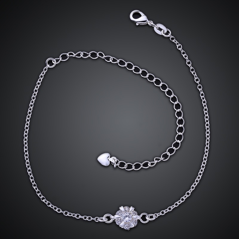 A032Women Jewelry Silver Anklet 镀银饰梅花水晶脚链潮女饰品送女朋友七夕情人节礼物
