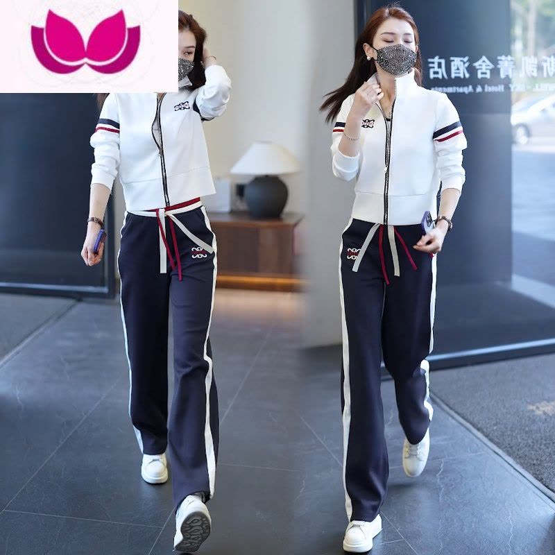 七斓早春休闲运动套装女宽松显瘦2023新款减龄气质卫衣阔腿卫裤套图片