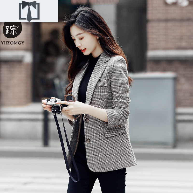 SUNTEK西装外套女2021春秋季新款韩版休闲时尚气质小西服上衣冬加厚毛呢外套短外套