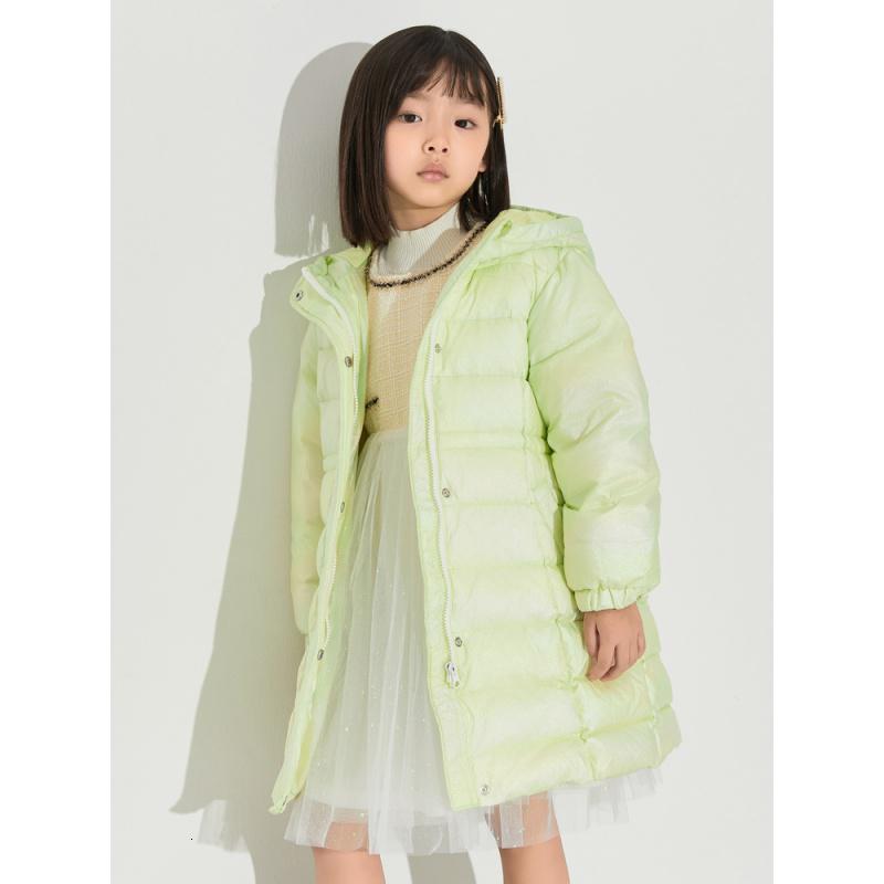 【2件2折价:129】米喜迪mecity童装冬新款女童炫彩连帽中长款加厚保暖羽绒服