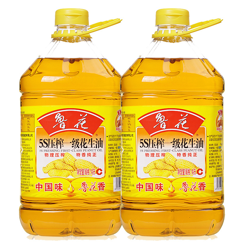 鲁花 食用油 5S 物理压榨 压榨一级 花生油4L*2