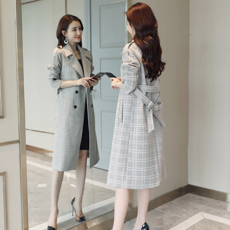 风衣女中长款秋季女士新品宽松lulu格子过膝上衣春秋港风年轻外套