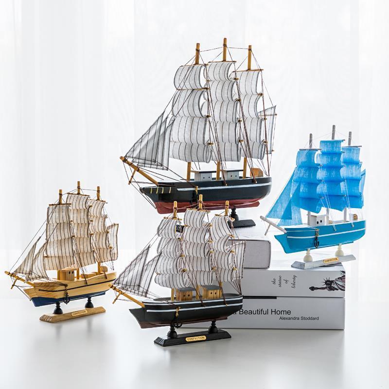 前行号一帆风顺实木帆船地中海风格装饰品摆件小创意船模型工艺品船模
