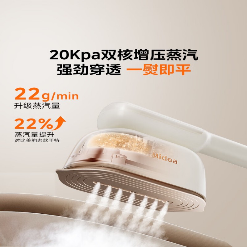 美的(Midea)手持挂烫机22g大蒸汽熨烫机100ml水箱家用小型大功率电熨斗烫衣服YBJ12JD高清大图