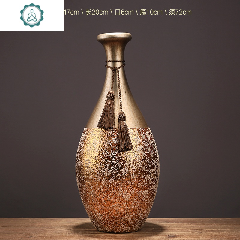 新中式花瓶创意家居装饰品客厅电视柜玄关样板间摆件贴花花器 封后 矮款树脂高35cm