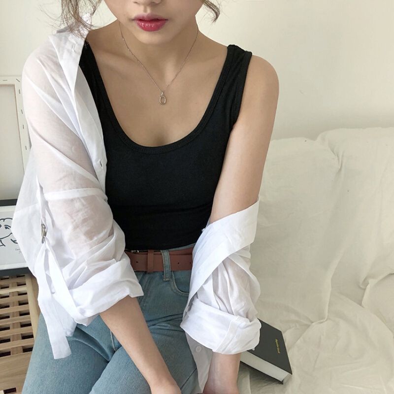 波迷娜(BOMINA)网红美背夏季心机小吊带百搭舒适贴身内搭纯色弹力修身显瘦领夏季短款打底背心 灰色 均码