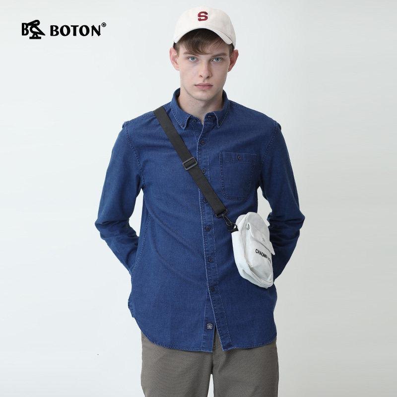 boton波顿男装牛仔长袖衬衫简约男士牛仔上衣百搭衬衣