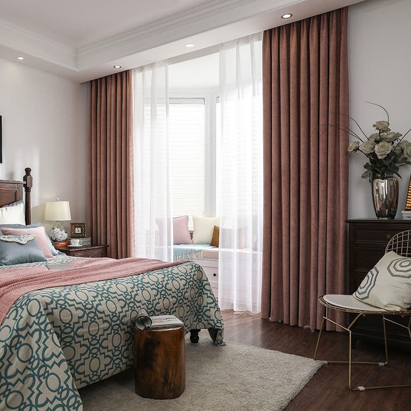 幸福派 遮光窗帘北欧简约现代轻奢挂钩窗帘打孔窗帘雪尼尔窗帘飘窗客厅帘子遮阳布拼色儿童房窗帘轻奢卧室挂钩纯色窗帘图片