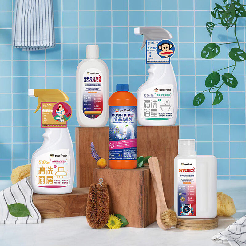 大嘴猴(Paul Frank)悦家礼盒(五件套)500g*5 厨房油污清洁剂浴室清洁剂管道疏通剂玻璃清洁剂地面清洁剂
