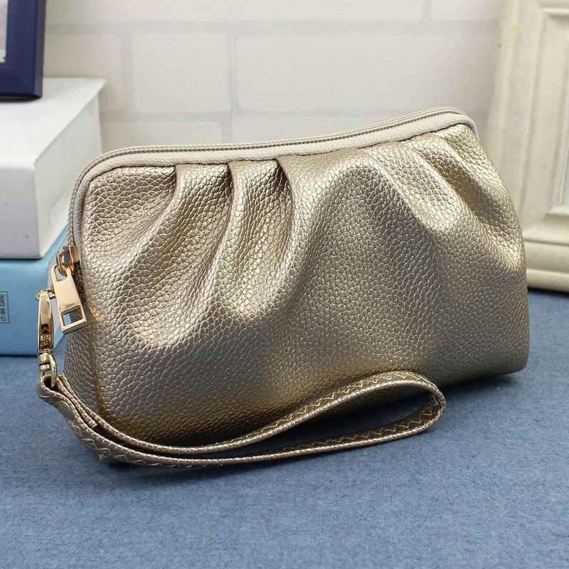 手拿包女春夏韩版时尚皱褶手包女士大屏手机包手腕零钱包手抓包