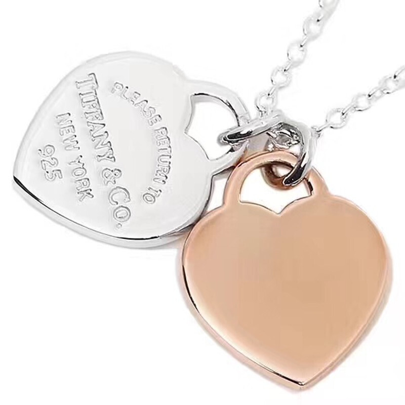 TIFFANY&CO.蒂芙尼项链S925银女士双心吊坠METAL玫瑰金色项链