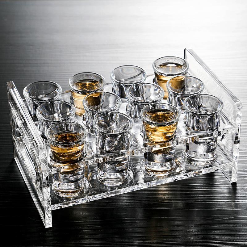 12只套装白酒杯3款可选玻璃酒杯烧酒杯杯子弹杯架子吞杯杯子-薄底款杯子12只不含架子