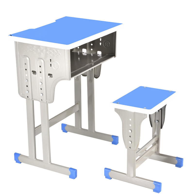 阿拉贡中小学生课桌椅学校培训班辅导班课桌升降儿童书桌学习课桌椅套装【工厂现做 7天内发货】 单人双柱蓝色方凳