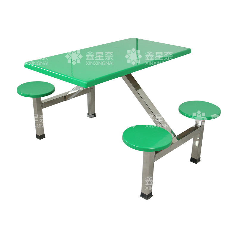 鑫星奈 XXN4040852 玻璃钢餐桌椅组合食堂连体餐桌椅不锈钢架圆凳款