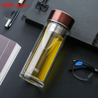 膳魔師(THERMOS)玻璃杯膳魔师TCGD-300双层高硼硅玻璃带茶漏茶隔300ml容量几何设计大气简约车载商务通用