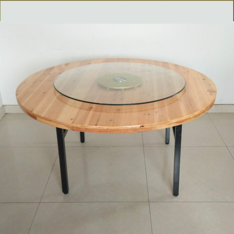 兮木实木饭店酒店折叠大圆桌杉木桌家用桌椅组合旋转161210人带转盘