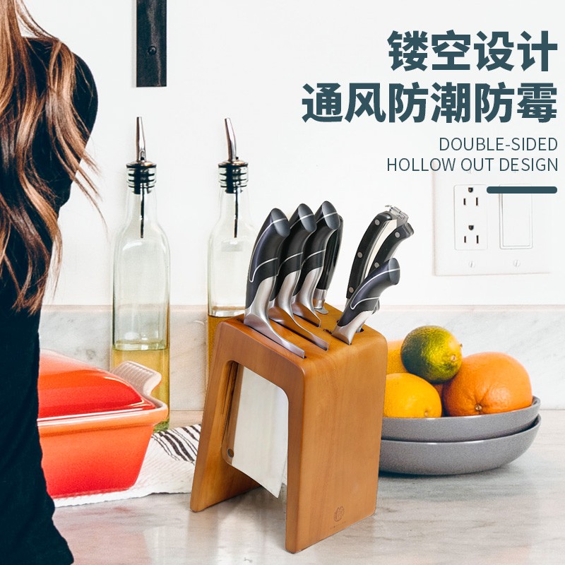 刀架厨房用品多功能刀具收纳架家用装菜刀置物架实木刀座菜刀架子收纳层架 三维工匠高清大图
