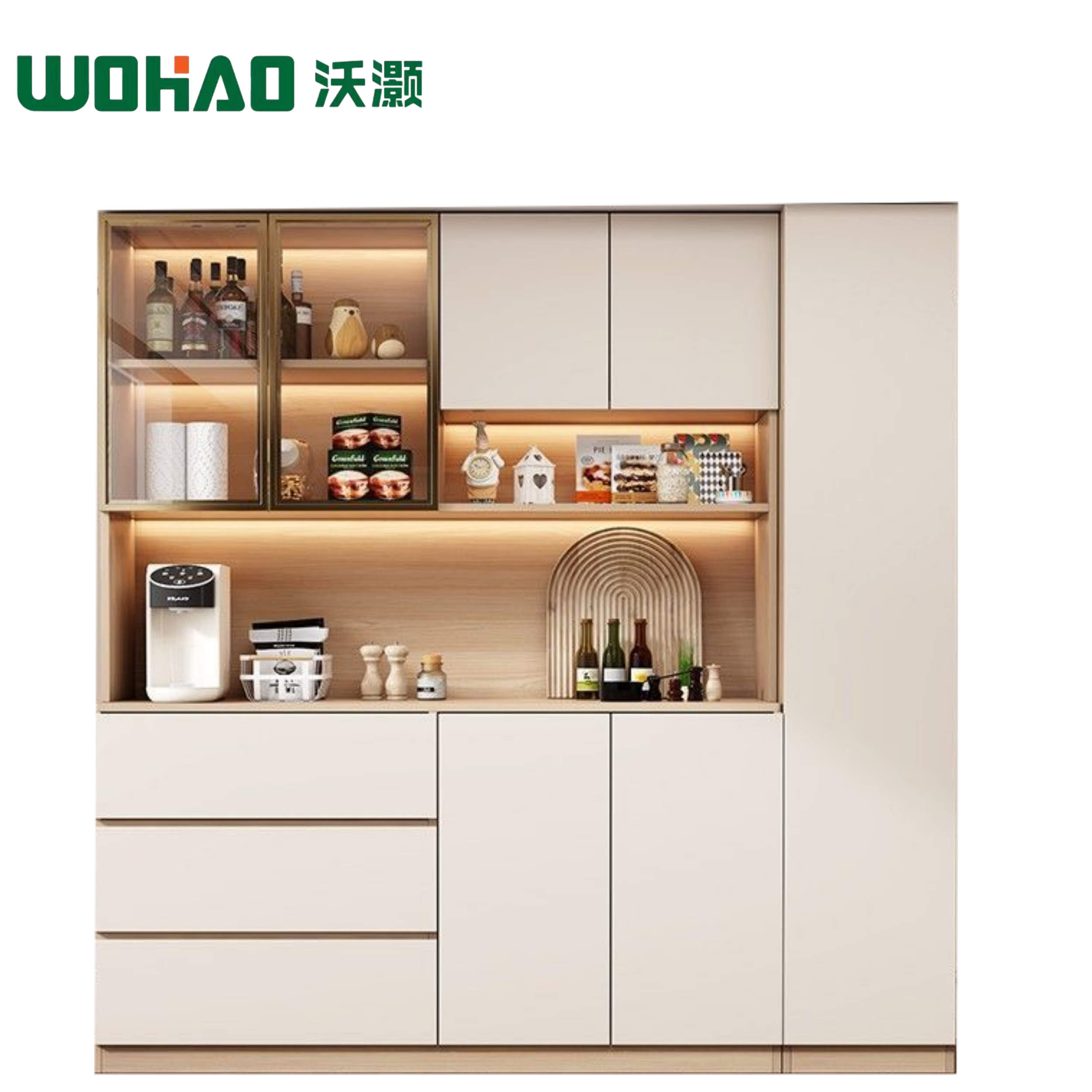 沃灏 茶水柜餐边柜储物柜厨房碗柜餐厅备餐柜定制餐边柜支持样式定制高清大图