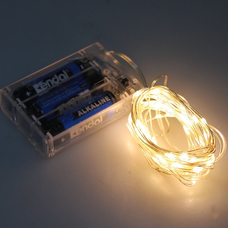暖白1米10灯纽扣电池款led灯纽扣电池铜线防水小串灯彩灯闪礼物盒小灯