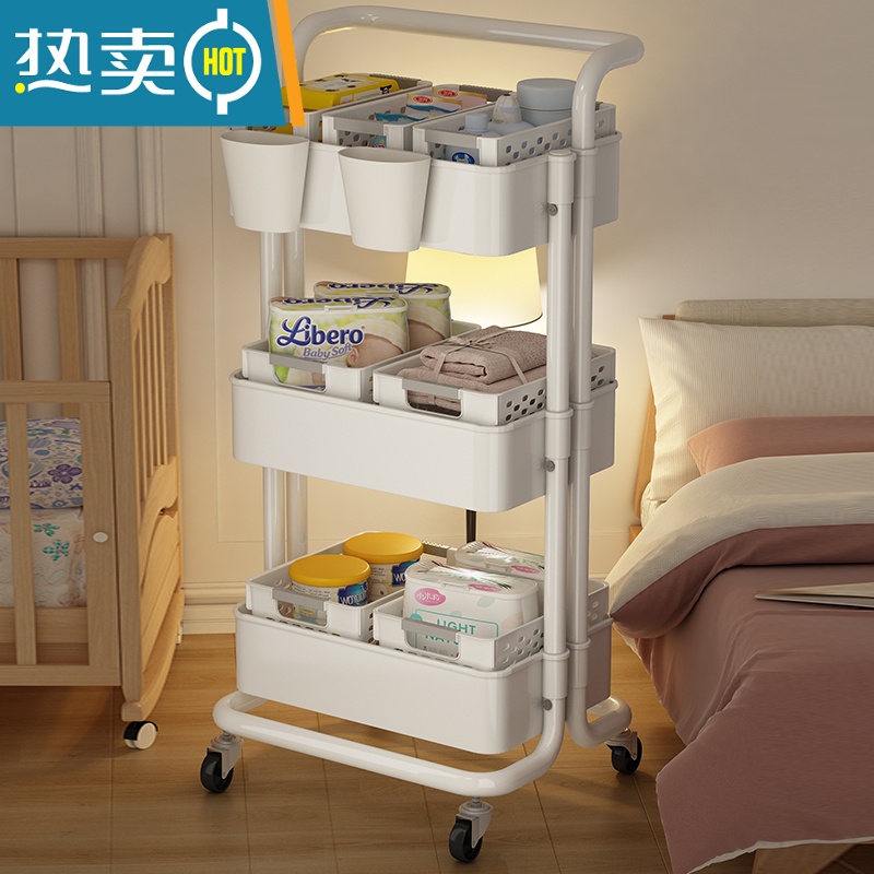 XIANCAI婴儿用品置物架小推车落地多层新生儿卧室床头移动零食收纳储物架高清大图