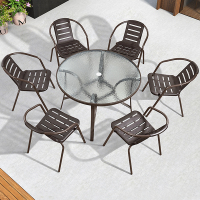 户外阳台桌椅 休闲庭院座椅室外花园餐桌椅 简约现代 铁艺家具 6【椅】+1【D105水纹玻璃有孔圆桌】