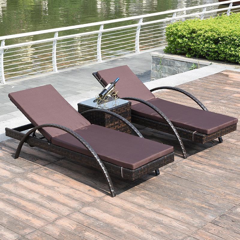 森美人户外躺床庭院编织躺椅防水防晒泳池沙滩椅休闲花园室外藤椅沙发床 B款躺床*2+茶几【不含垫】