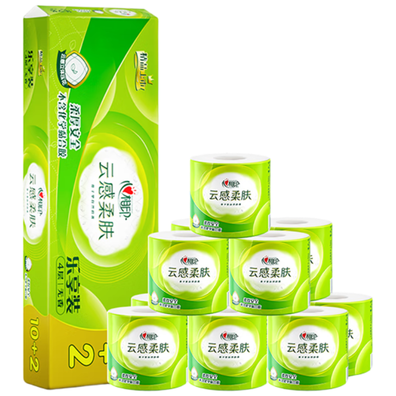 心相印 云感柔肤有芯卷纸 4层立体压花卷筒卫生纸 160g/卷 12卷/提 1提装 BT5612