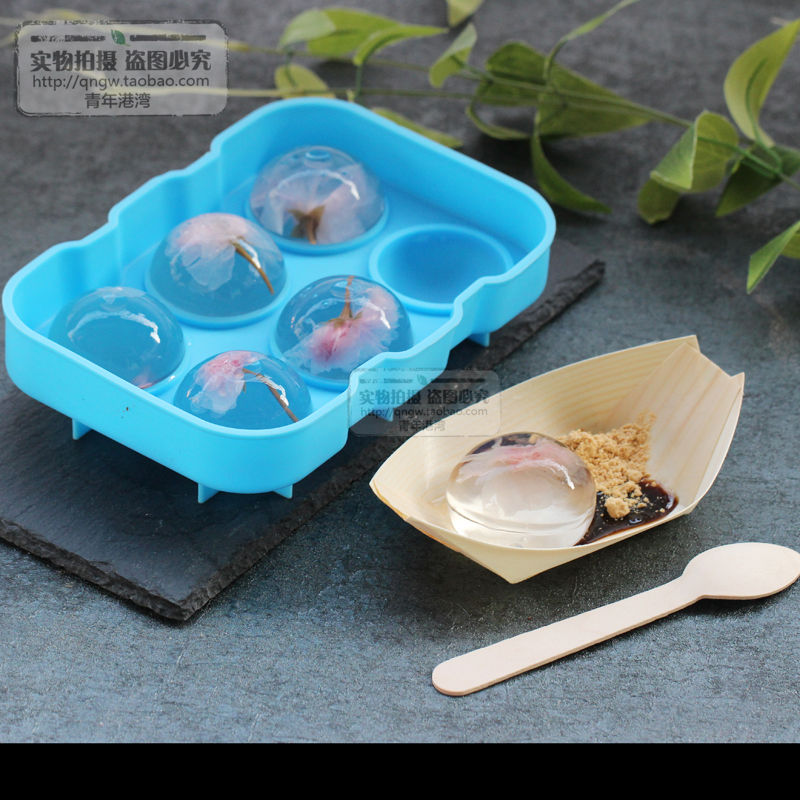 做水信玄饼模具大号diy冰球盐渍樱花白凉粉果冻材料球形冰格带盖 敬平 6连半圆硅胶模直径6.5CM高清大图