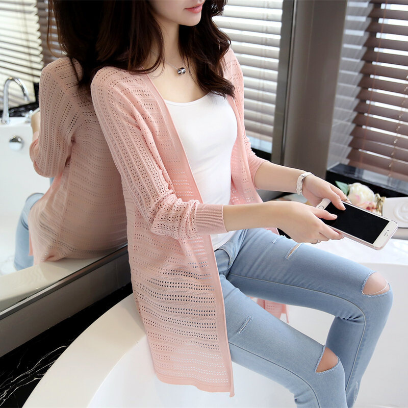 迪鲁奥(diluao)2021春秋季新款韩版空调衫针织薄外搭中长款开衫外套