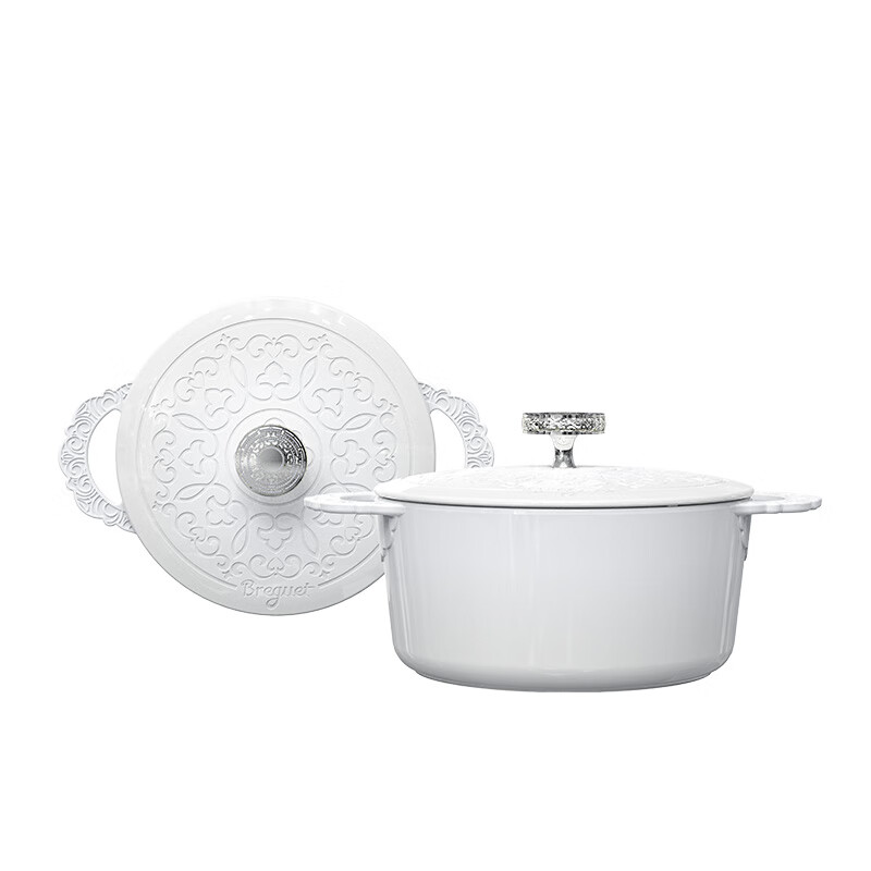 BREGUET宝玑传世珐琅锅4L铸铁锅平底双耳煲汤锅24CM 月光白 BGB2401