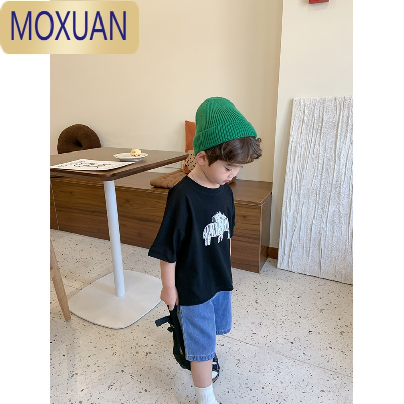 MOXUAN童装儿童宽松T恤韩范休闲短袖男女宝宝卡通印花半袖上衣潮