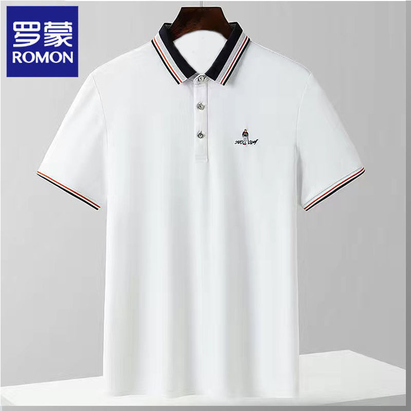 Romon/罗蒙夏季polo衫男士翻领短袖刺绣亲肤舒适凉爽潮流半袖上衣