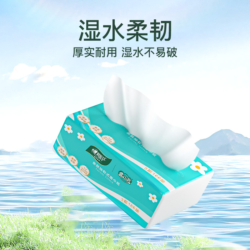 心相印RL-DT100柔小芸向阳水仙100抽XS码三层塑装面巾纸3包(单位:提)高清大图
